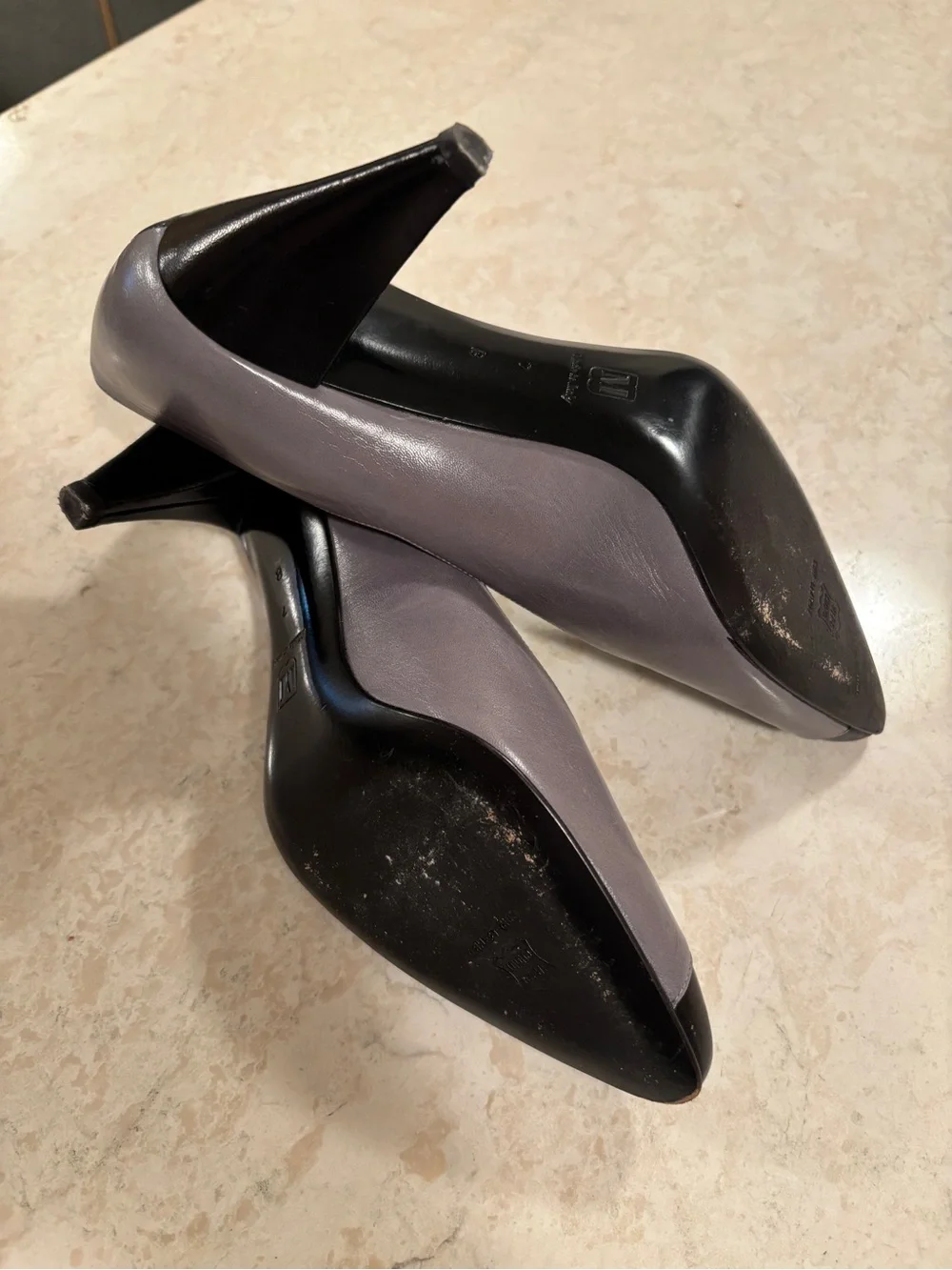 Bruno Magli Two-Tone Black and Gray Leather Pointed-Toe Pumps